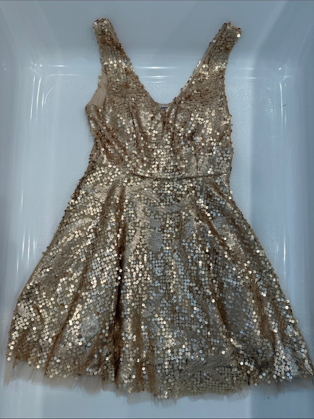 Gold Sequin Fit & Flare Dress - Elegant Party Dress